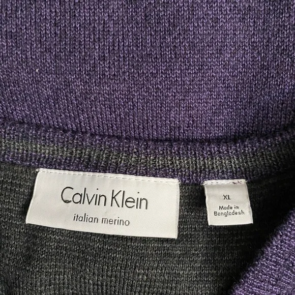 Calvin Klein 100% Italian Merino Wool V-Neck Sweater Long Sleeve Purple Men's XL